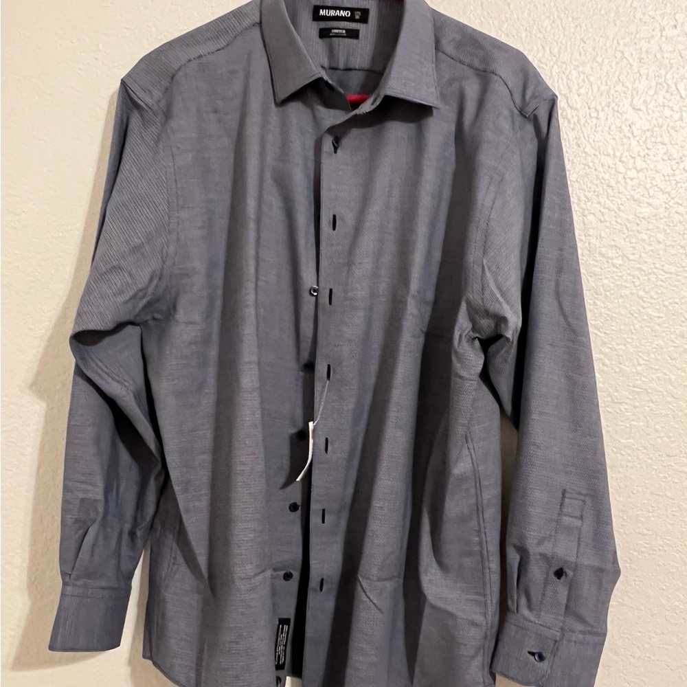 Murano 17.5 35 Navy/White stitch Stretch dress shirt NWT